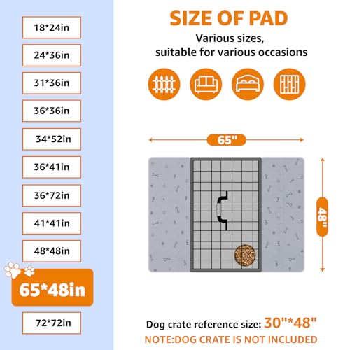 Dog Pee Pad Washable 65x48 Large, Fast Absorption Reusable Puppy Pads, Waterproof Pet Training Pads,Non-Slip Bone Print Whelping Pad for Dog Playpen, Incontinence, Housebreaking - size: 65X48" (Pack of 1)