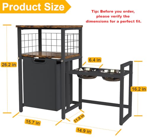 30.6Long x 26.2 High Elevated Dog Bowl Stand with Pet Food Storage Organizer, Adjustable Raised Feeding Station with Toy Basket for Large Medium Small Dogs and Cats, Black - color: Black
