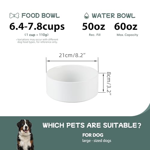 Havniva 8.3” Ceramic Dog Bowls, Dog Food and Water Bowl for Large Dogs, Durable Dog Water Bowl with Non-Slip Rubber Base Large Capacity Pet Feeding Bowl - color: Matte White, size: 8.3 Inch