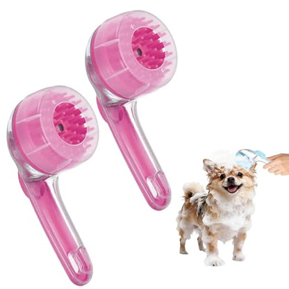 Pet Bath Brush, Dog Shampoo Brush New 2 in 1 Grooming Massage Scrubber Bubble Maker with Ring Built-in Shampoo Dispenser(Coarse,Pink), for Long Short Hair Cats Shower - color: Pink