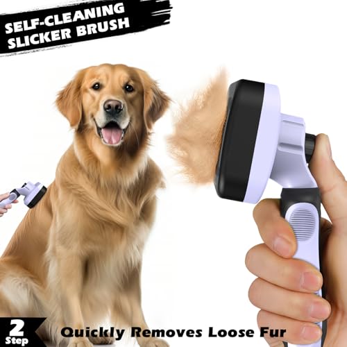 3PCS Self Cleaning Slicker Brush & Pet Grooming Rake & Flea Comb for Dogs,Cats and Horses | Double-Sided Dematting Comb & Skin Friendly Deshedding Grooming Tool | Pet Supplies(Light Purple) - color: Light Purple