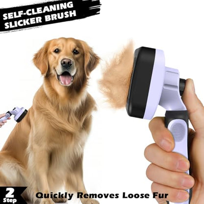 3PCS Self Cleaning Slicker Brush & Pet Grooming Rake & Flea Comb for Dogs,Cats and Horses | Double-Sided Dematting Comb & Skin Friendly Deshedding Grooming Tool | Pet Supplies(Light Purple) - color: Light Purple