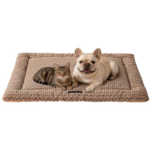 SOMAHE Cat & Dog Bed Mat, Soft Plush Flat Cat Bed with Non-Slip Bottom, 1.2" Thick All-Season Kneading Cushion, Machine Washable Pet Bed for Cats & Small Dogs 20×27Inch, Coffee - color: Coffee, size: 27"L x 20"W x 1.2"Th