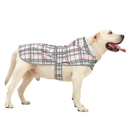 Dog Raincoat for Large Dogs Waterproof Jacket Hooded Rain Coats with Reflective Strips Leash Hole & Poncho Adjustable Fit (Plaid,XL) - color: Khaki Plaid, size: X-Large