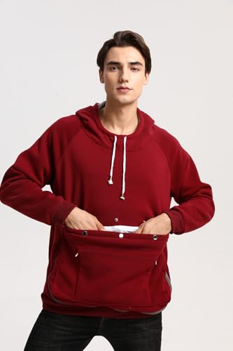 Pet Cat Dog Pouch Hoodie Small Animal Carrier – Kitten Puppy Pouch Sweatshirt Holder Fleece Unisex Hoodies Burgundy - color: Burgundy, size: XX-Large