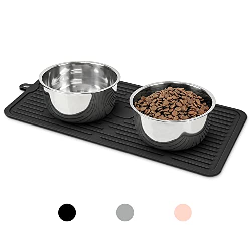 Ptlom Pet Placemat for Dog and Cat, Mat for Prevent Food and Water Overflow, Suitable for Medium and Small Pet, Black, Silicone - color: Black