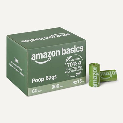 Amazon Basics Dog Poop Bags, 70% Recycled Material, Leak-Proof with Generous Length, 13 x 9 Inch, 900-Pack (60 Rolls), for Walks and Public Spaces - size: 1 Count (Pack of 900)