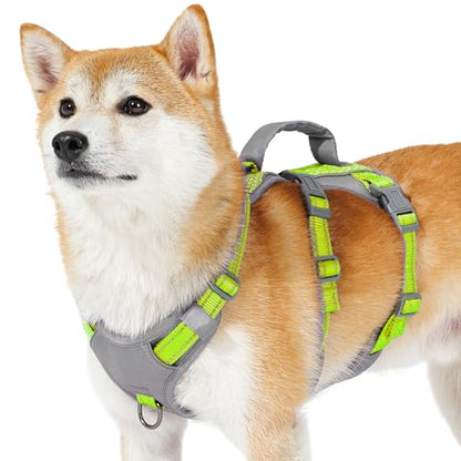 Huntboo Reflective Dog Harness with Handle, Escape Proof, No Slip, Breathable, Lightweight, Adjustable Lift Harness for Small, Medium, and Large Dogs Walking, Training,and Running Gear(Bright Green,S) - color: Bright Green, size: Small (Pack of 1)