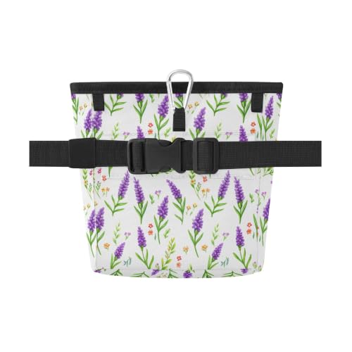 Lavender Water-Resistant Dog Treat Pouch, 3 Ways to Wear Treat Bag with Magnetic Closure & Reflective Strip, Hands-Free for Pet Training, Walking
