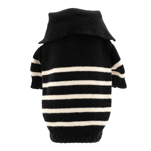 THE WORTHY DOG Striped Quarter-Zip Dog Sweater – Warm Knit Dog Clothes with Zip Collar, Full Sleeves & High-Cut Belly - Black & White, Small - color: Stripe 1/4 Zip - Black/White, size: Small
