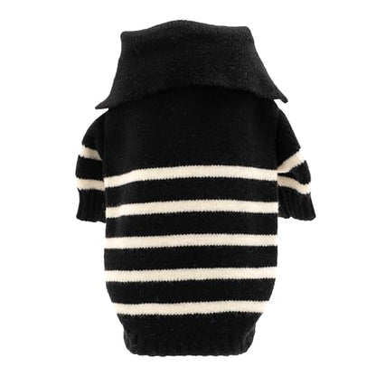THE WORTHY DOG Striped Quarter-Zip Dog Sweater – Warm Knit Dog Clothes with Zip Collar, Full Sleeves & High-Cut Belly - Black & White, Small - color: Stripe 1/4 Zip - Black/White, size: Small