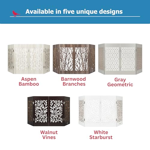 Cardinal Gates Decorative Wooden Freestanding Pet Gate-4 Panel 15" W x 30" H - Expandable Indoor Barrier for Small/Medium Pets - Portable Puppy Gate - Great for Hallways and Doors - Barnwood Branches