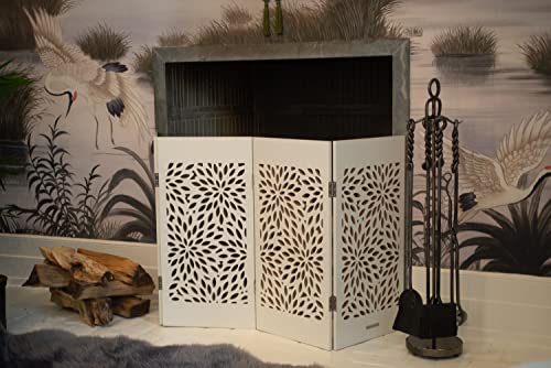 Cardinal Gates Decorative Wooden Freestanding Pet Gate - 4 Panel 15" W x 30" H - Expandable Indoor Barrier for Small/Medium Pets - Portable Puppy Gate - Great for Hallways and Doors - White Starburst