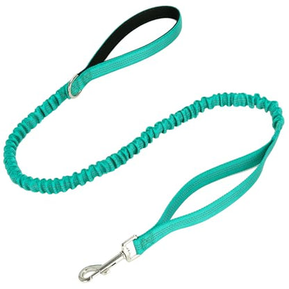 WYuZe 4FT Bungee Dog Leash Shock Absorption Handle for Strong Small Dogs | Stretch to 5.5ft, Soft Padded Handle, Reflective 3/4" Width Nylon Leash for Anti-Pull Training Walking Hiking, Teal - color: Teal