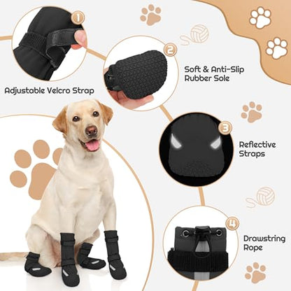 Dog Shoes, Waterproof Dog Boots & Paw Protectors, Breathable Dog Booties with Anti Slip Sole for Winter Snowy Day, Rainy Weather Indoor and Outdoor (Size 6, Black) - size: #6(width 2.36 inch)