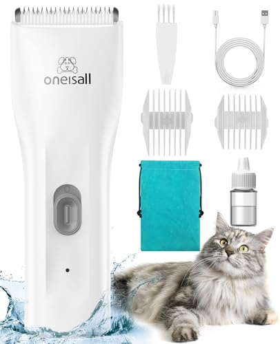 oneisall Cat Clippers for Matted Hair, Quiet Cat Grooming kit, Cordless Pet Shaver for Long Hair, Waterproof Pet Hair Trimmer Clippers(White) - color: White, size: Standard
