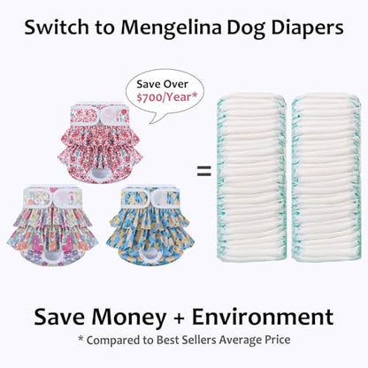 Washable Dog Diapers Female 3 Pack Reusable Highly Absorbent Doggie Diapers, Flexible Doggy Diapers Female Durable Leak-Proof Diapers for Dog Period Heat Incontinence Potty Training, Medium - size: Medium