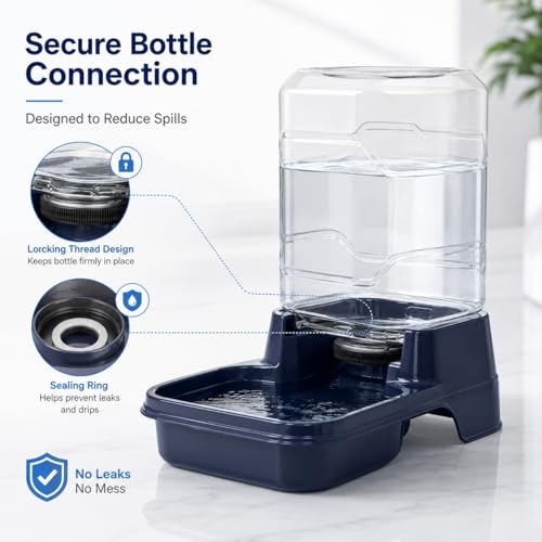 Gravity Pet Waterer for Dogs and Cats, Automatic Water Dispenser, 0.75 Gallon, Navy, Indoor Feeding Water Station