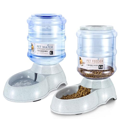 Flexzion Automatic Pet Feeder & Waterer Set of 2 Pack, Self Feeding Replenish Dog Cat Bowls, Gravity Food & Water Storage Container Fountain Jug Pet Supplies Plastic Skid Proof Rubber Feet (1 Gallon) - color: Waterer + Feeder, size: 4-6 lb Feeder (1 Gallo