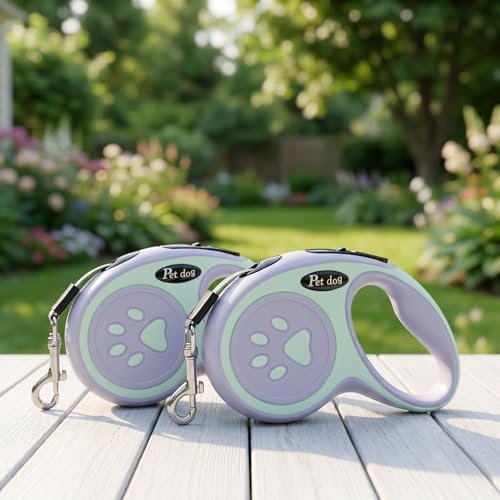 2Pack Retractable Dog Leash for Small Medium Dogs One-Click Brake & Lock Anti-Slip Ergonomic Handle 360° Tangle-Free Zinc Alloy Hook Durable ABS Casing-9.84feet Green - color: Green, size: 2