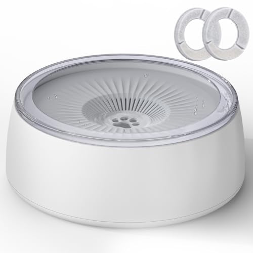 Newget 3L No Spill Dog Water Bowl (101oz) – Slow Drinking Pet Bowl with Replaceable Filter & Slow Feeder Mat, Splash Proof Travel Bowl for Large Dogs Cats, Car & Home Use – Grey