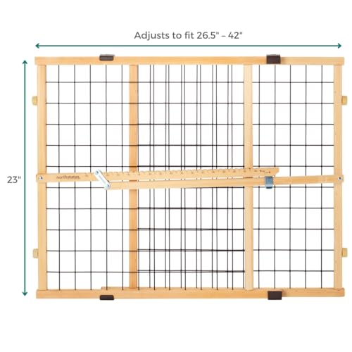 MYPET Wire Mesh Dog Gate: 26.5"-42" Wide Pressure Mounted with No Tools; Expandable, Durable Pet Gates for Doors and Hallways, 23" Tall, Made with Sustainable Hardwood - size: 26.5"-42" Wide, 23" Tall