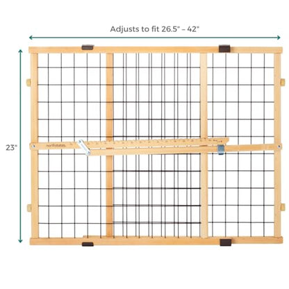 MYPET Wire Mesh Dog Gate: 26.5"-42" Wide Pressure Mounted with No Tools; Expandable, Durable Pet Gates for Doors and Hallways, 23" Tall, Made with Sustainable Hardwood - size: 26.5"-42" Wide, 23" Tall