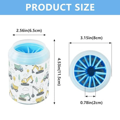 Truck White Pattern Dog Paw Cleaner Cup with Soft Silicone Brush, Small Lightweight Portable Muddy Paw Washer for Dogs, Easy to Use Pet Foot Cleaner