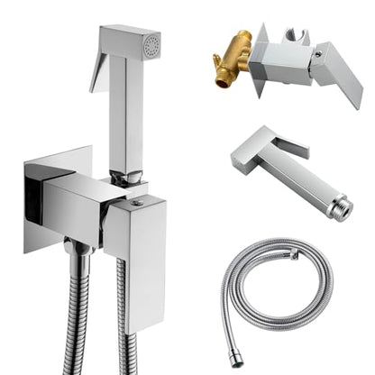SHAMANDA Warm Water Bidet Sprayer for Toilet with Hot and Cold Brass Rough-in Valve, Stainless Steel Handheld Bidet Attachment Set for Feminine, Pets and Baby Diaper Wash, Chrome Polished, BDS08-1 - color: Chrome, style: Hot & Cold Water Modes-Square