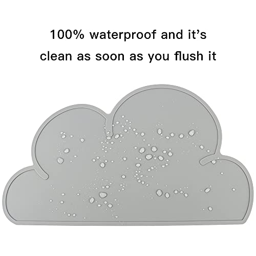 DesignSter Pet Food Mats–Dog Cat Feeding Mat Top Grade Cloud Silicone Pad Anti-Slip Waterproof Anti-Slip Bowl Placemat (Gray)