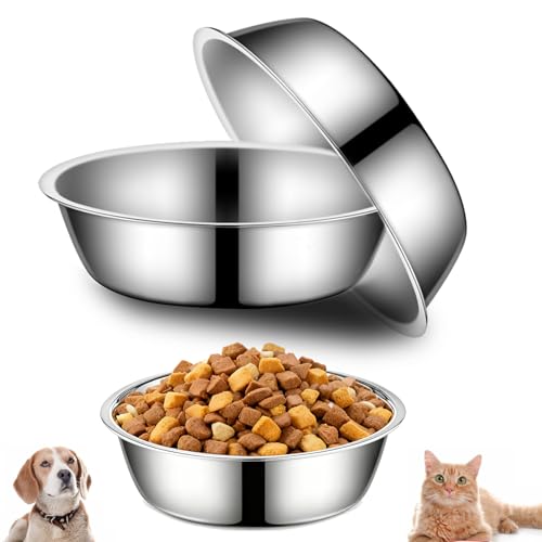 3 Pack Stainless Steel Dog Bowls, Thickened Large Capacity Pet Food & Water Dishes for Small Medium Large Dogs, Dishwasher Safe (8.6 Inch)