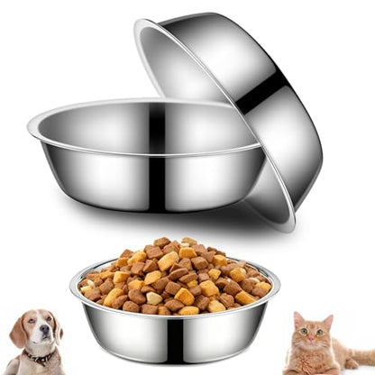 3 Pack Stainless Steel Dog Bowls, Thickened Large Capacity Pet Food & Water Dishes for Small Medium Large Dogs, Dishwasher Safe (8.6 Inch)