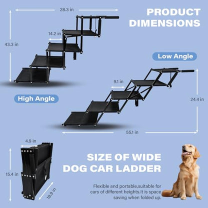 Foldable Dog Stairs for Car SUV Truck, Portable Dog Steps for Large Injured, Pet Ramp with Non-Slip Surface,Suitable for Sofas, Bed, Supports Up to 130 lbs, 5 Steps