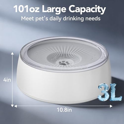 Newget 3L No Spill Dog Water Bowl (101oz) – Slow Drinking Pet Bowl with Replaceable Filter & Slow Feeder Mat, Splash Proof Travel Bowl for Large Dogs Cats, Car & Home Use – Grey