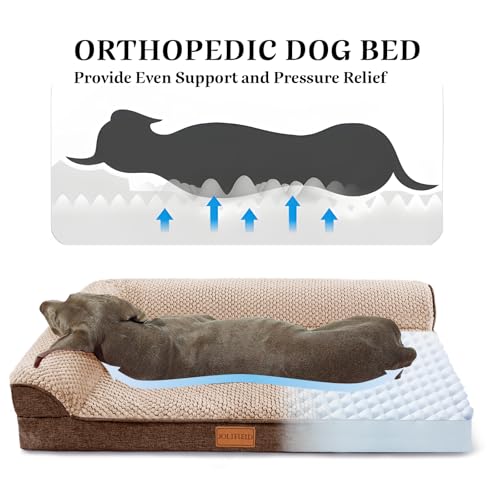 Orthopedic XL Dog Bed Large Sized Dog 42''X28'', Waterproof L Bolster Egg Crate Foam Big Pet Crate Beds with Washable Removable Cover, Non-Slip Soft Pet Couch Sleep Mat, Brown - color: Brown, size: XL:42x28x3.5 IN