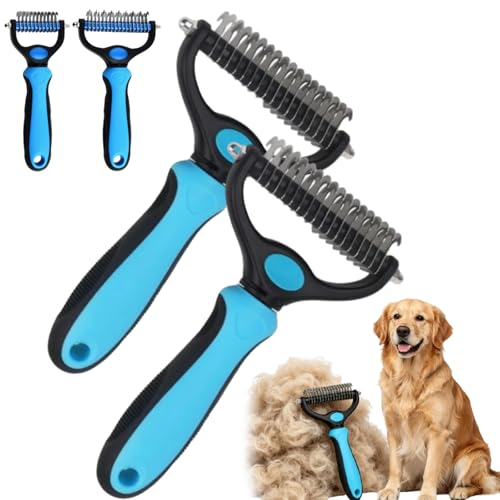 Whimsyard Dog Brush, Dual-Groom Pro All Pets Detangling Brush, Pet Pro Grooming Tool, Universal Detangling Comb for Dogs, Double-Sided Stainless Steel for Coat Care & Shedding Removal (Blue*2/L) - color: Blue*2/L
