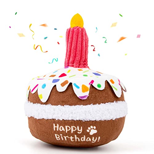 lilfrd Dog Birthday Toy, Birthday Cake Toys for Puppy Gifts, Squeaky Plush Dog Toys - style: Birthday Cake