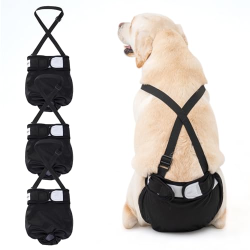 3 Pack Avont Washable Female Dog Diaper with Suspender, Reusable Girl Doggie Diapers for Small Medium Large Doggy in Heat Cycle Period Incontinence -S - color: Black, size: S