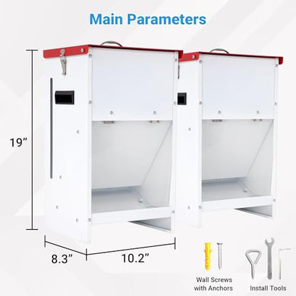 2-Pack Metal Automatic Dog Feeder - 15LBS Food Capacity Automatic Gravity Dispenser, Powder Coated & Waterproof for Indoor & Outdoor Use, 10.2" L x 8.3" W x 19" H, Red and White - size: 15 Pounds - 2 PCS