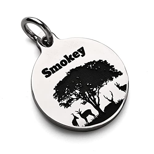 Deep Engraved Dog ID Tag Stainless Steel Personalized Customized Unique Pet ID Card Wolf Round (Jungle M) - size: Jungle M