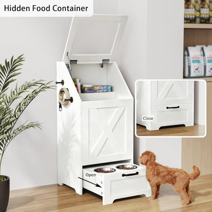 Dog Feeding Station with 2 Elevated Bowls, Dog Food Storage Cabinet with Pet Toy Organizer and Flip Top Pet Feeding Station,Hidden Pet Feeder Station for Cats and Dogs(Dog Feeding Station-White) - color: Dog Feeding Station-White