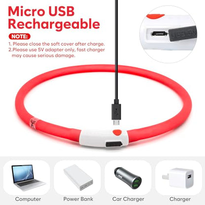 HIGO Light Up Dog Collar, Lightweight Silicone LED Dog Collar, USB Rechargeable Dog Collar Light for Dogs Cats Walking at Night (Red-Silicone) - color: Red-Silicone