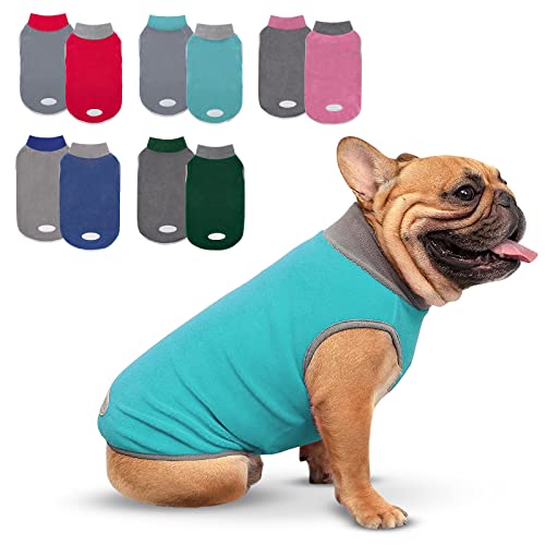 cyeollo 2 Pack Dog Fleece Sweater, Pullover Warm Dog Vest Reflective Doggie Stretchy Coat, Winter Puppy Jacket Pet Sweatshirt Clothes for Small Dogs Size S Turquoise & Grey - color: 1# Teal & Grey, size: Small