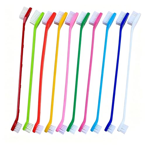 10 Colors Double Headed Pet Toothbrush for Dogs & Cats - Long Handle Dog Cat Dental Brush with Soft Bristles for Deep Cleaning - Puppy Kitten Oral Care Supplies - color: 10pack