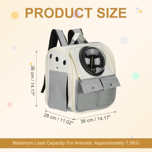 Pet Backpack Carrier, Portable and Ventilated, Oxford Cloth, Dogs Cats and Small Animals Travel Bag 13.39", (Gray, 1 Pcs), Intended for Hiking/Camping/Traveling - color: Gray