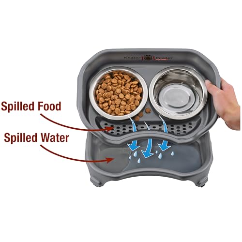 Neater Feeder Express Mess Proof Dog Bowls Elevated for Small Breed – Made in USA – No Spill Raised Slow Feeder Elevated Dog Bowl Stand, Stainless Steel Food and Water Bowl Set, Grey - color: Gunmetal Grey, size: Small w/ Metal Slow Feed Bowl