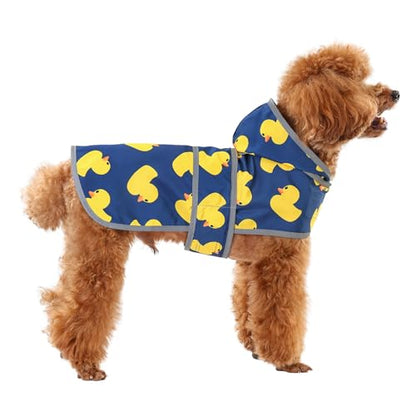 Dog Raincoat, Waterproof Dog Rain Jacket with Hood, Adjustable Rain Coat Poncho with Reflective Strips & Leash Hole for Large Medium Small Dogs Puppies, Lightweight Pet Clothes - color: Navy Blue Duck, size: X-Small