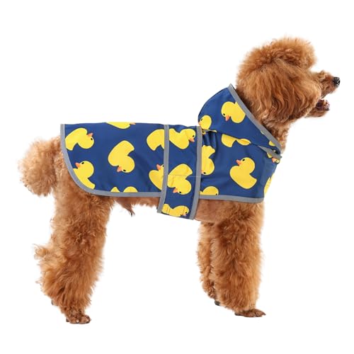 Dog Raincoat, Waterproof Dog Rain Jacket with Hood, Adjustable Rain Coat Poncho with Reflective Strips & Leash Hole for Large Medium Small Dogs Puppies, Lightweight Pet Clothes - color: Navy Blue Duck, size: X-Small