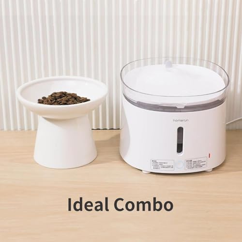 CEEFU Extra Wide Elevated Ceramic Cat Bowl, 6.2" Shallow Dish for Whisker Fatigue Relief, 5" Height for Easy Feeding, Durable Raised 2 Cat Food Bowls, White - color: White-2 Food Bowl