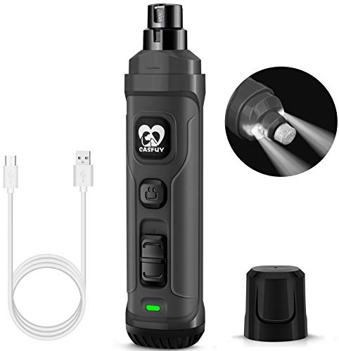 Casfuy Dog Nail Grinder with 2 LED Light - New Version 2-Speed Powerful Electric Pet Nail Trimmer Professional Quiet Painless Paws Grooming & Smoothing for Small Medium Large Dogs and Cats (Grey) - color: C-Grey